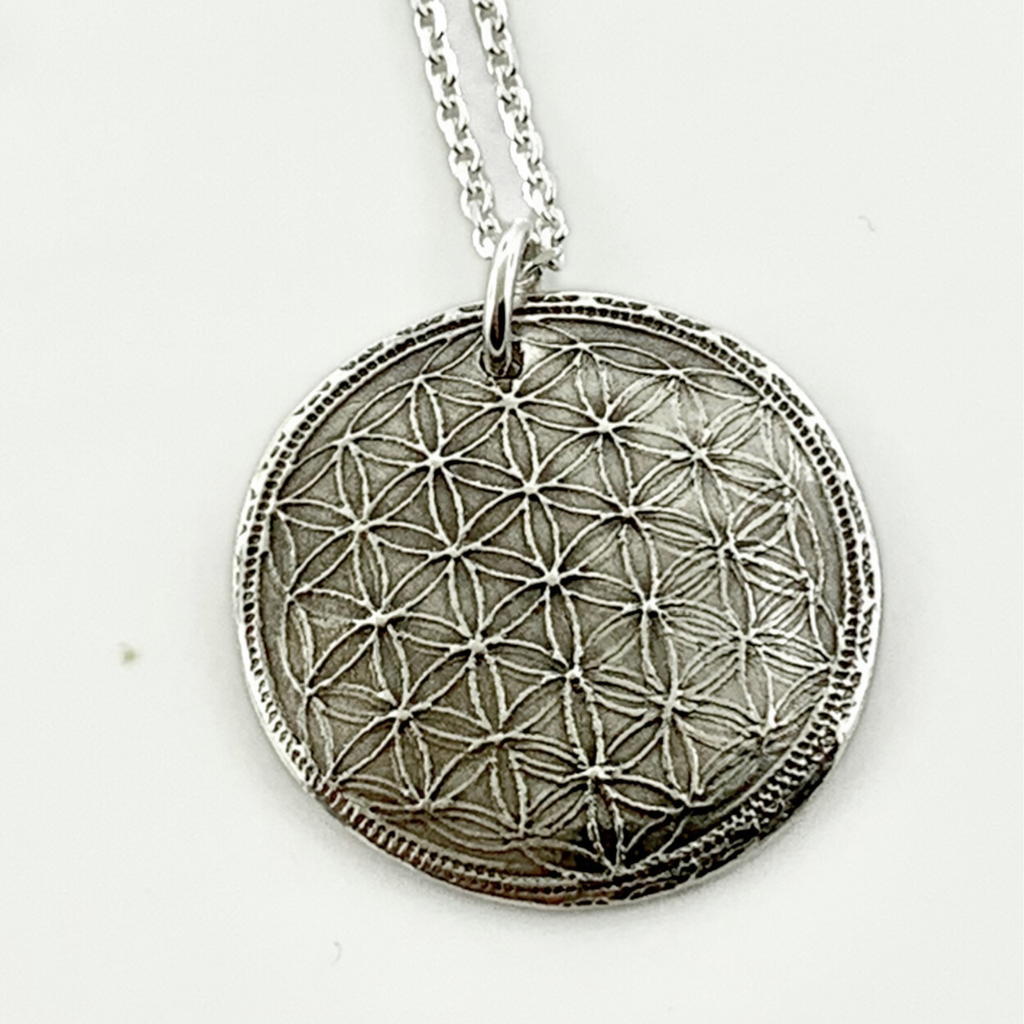 Sacred Geometry Pendant with Actual Baby Footprints – Fine Silver or Solid Bronze - Maya Belle Jewelry