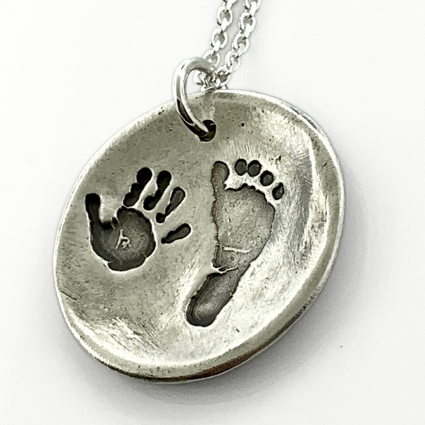 Sacred Geometry Pendant with Actual Baby Footprints – Fine Silver or Solid Bronze - Maya Belle Jewelry
