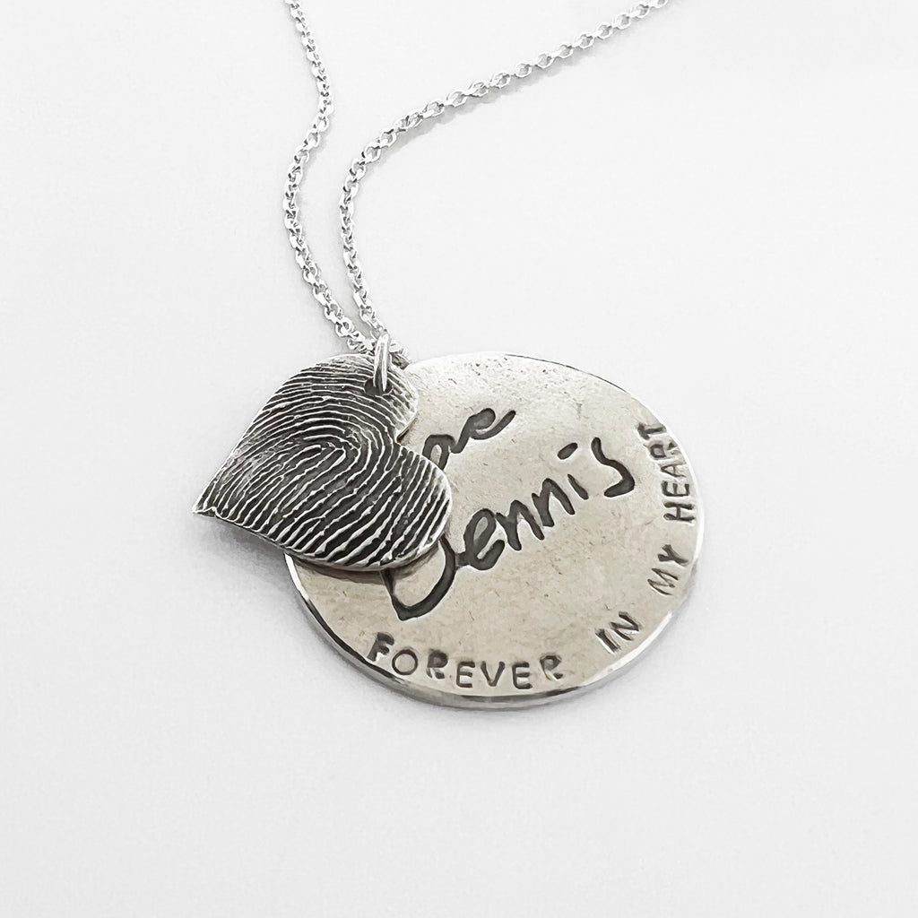 Fingerprint and handwriting custom memorial piece - Maya Belle Jewelry