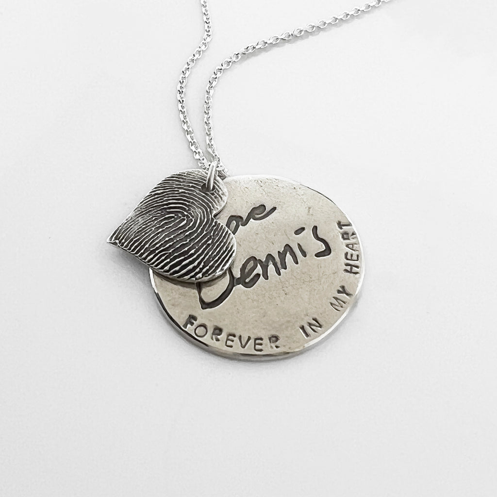 Fingerprint and handwriting custom memorial piece - Maya Belle Jewelry
