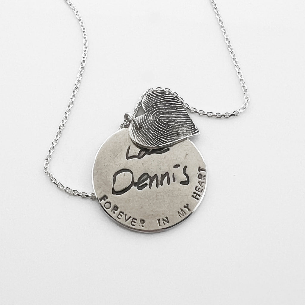 Fingerprint and handwriting custom memorial piece - Maya Belle Jewelry