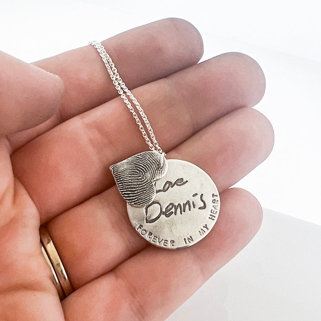 Fingerprint and handwriting custom memorial piece - Maya Belle Jewelry