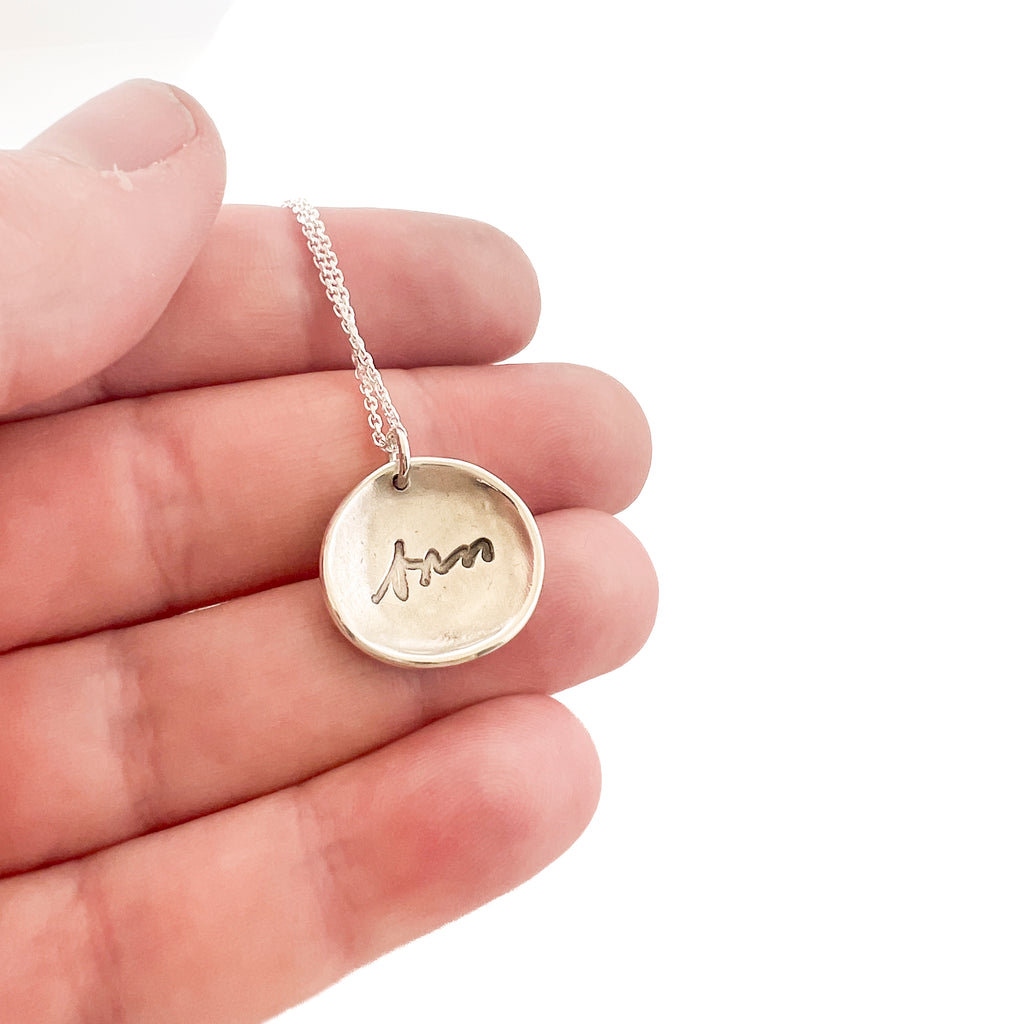 Mandala Necklace with Handwriting or Fingerprint on Back - Maya Belle Jewelry
