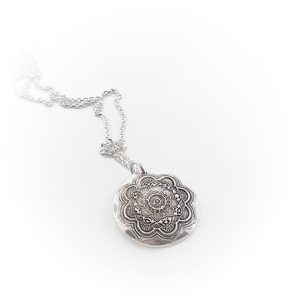 Mandala Necklace with Handwriting or Fingerprint on Back - Maya Belle Jewelry