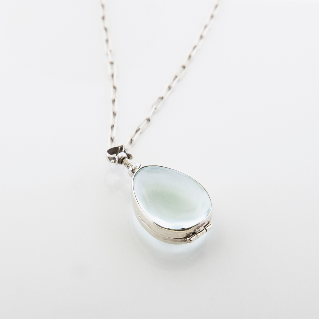 Vintage Glass Locket Necklace – Custom Memorial Jewelry – Charm with Photo, Hair, or Pressed Flower – Paperclip Chain - Maya Belle Jewelry