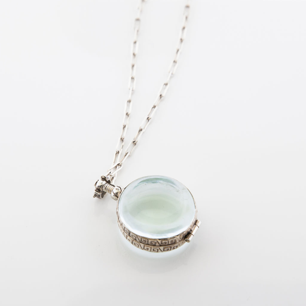 Vintage Glass Locket Necklace – Custom Memorial Jewelry – Charm with Photo, Hair, or Pressed Flower – Paperclip Chain - Maya Belle Jewelry