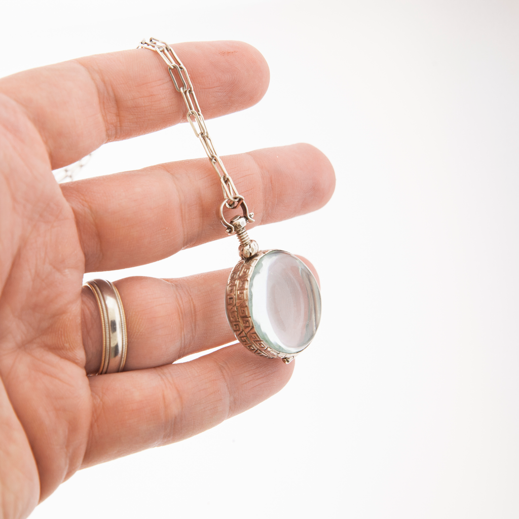 Vintage Glass Locket Necklace – Custom Memorial Jewelry – Charm with Photo, Hair, or Pressed Flower – Paperclip Chain - Maya Belle Jewelry