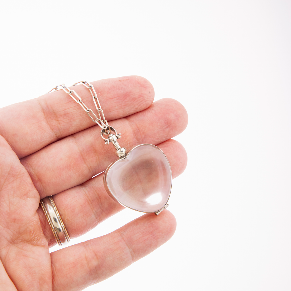 Vintage Glass Locket Necklace – Custom Memorial Jewelry – Charm with Photo, Hair, or Pressed Flower – Paperclip Chain - Maya Belle Jewelry