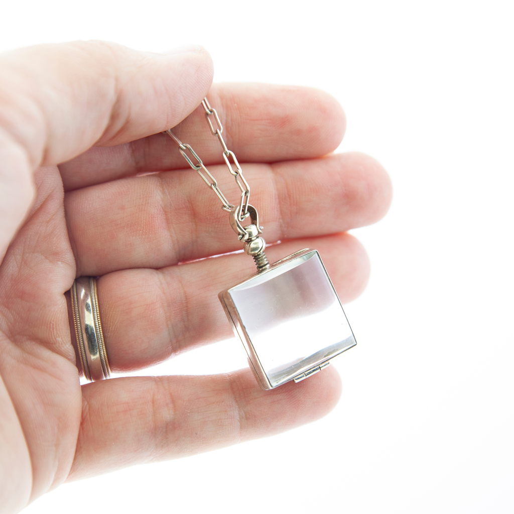 Vintage Glass Locket Necklace – Custom Memorial Jewelry – Charm with Photo, Hair, or Pressed Flower – Paperclip Chain - Maya Belle Jewelry