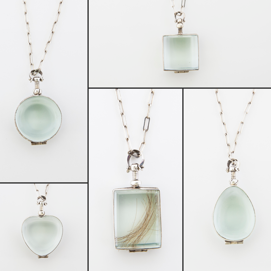 Vintage Glass Locket Necklace – Custom Memorial Jewelry – Charm with Photo, Hair, or Pressed Flower – Paperclip Chain - Maya Belle Jewelry
