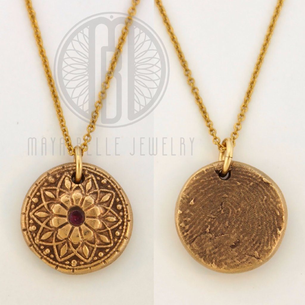 Mandala Fingerprint Necklace with Set Birthstone in Choice of Silver or Bronze - Maya Belle Jewelry