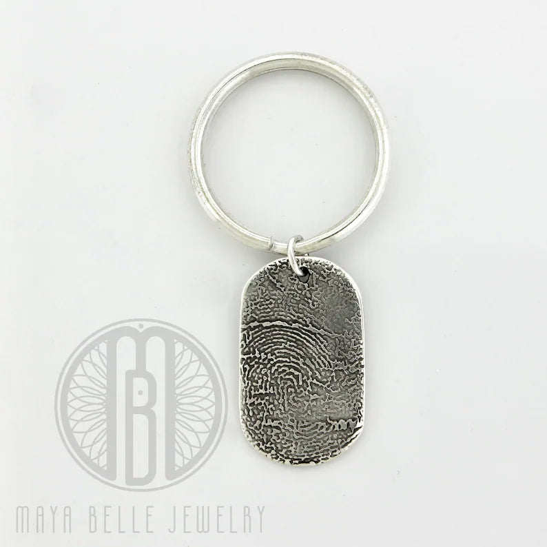 Fingerprint Keepsake Dog Tag Charm Keyring - Maya Belle Jewelry