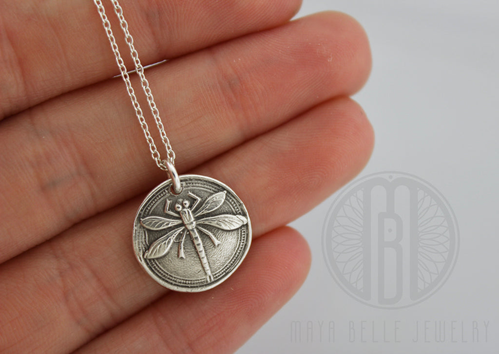 Dragonfly Pendant in Silver or Bronze - Maya Belle Jewelry