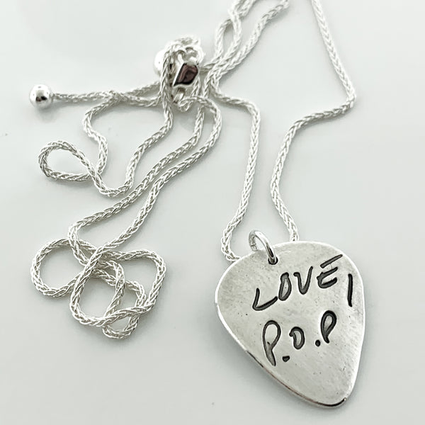 Handwriting guitar pick - Maya Belle Jewelry 