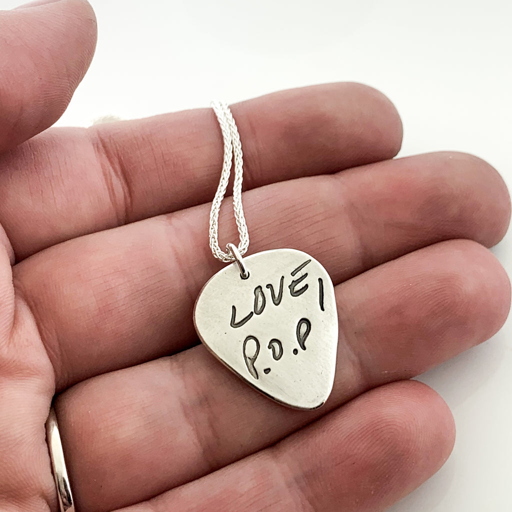 Handwriting guitar pick - Maya Belle Jewelry