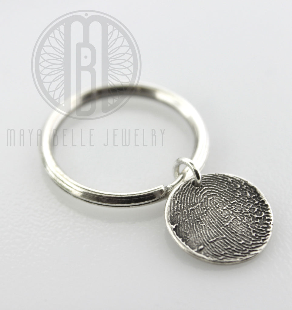 Silver Fingerprint Charm Keychain with Choice of Shape - Maya Belle Jewelry