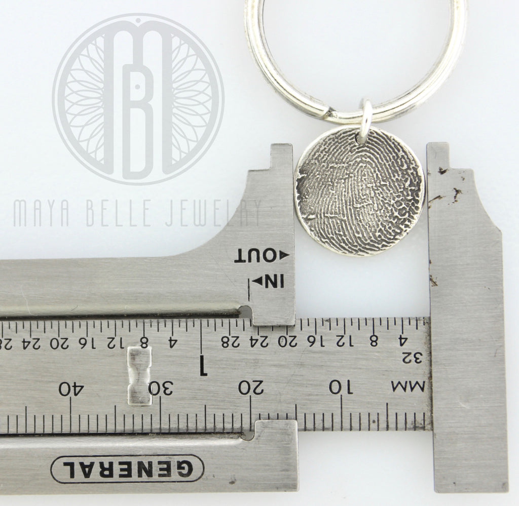 Silver Fingerprint Charm Keychain with Choice of Shape - Maya Belle Jewelry
