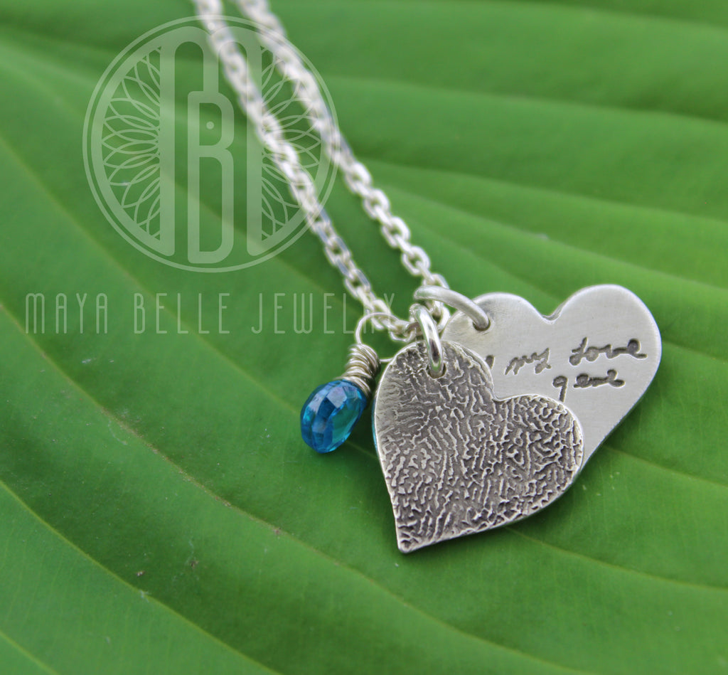 Actual fingerprint and actual handwriting necklace - Maya Belle Jewelry