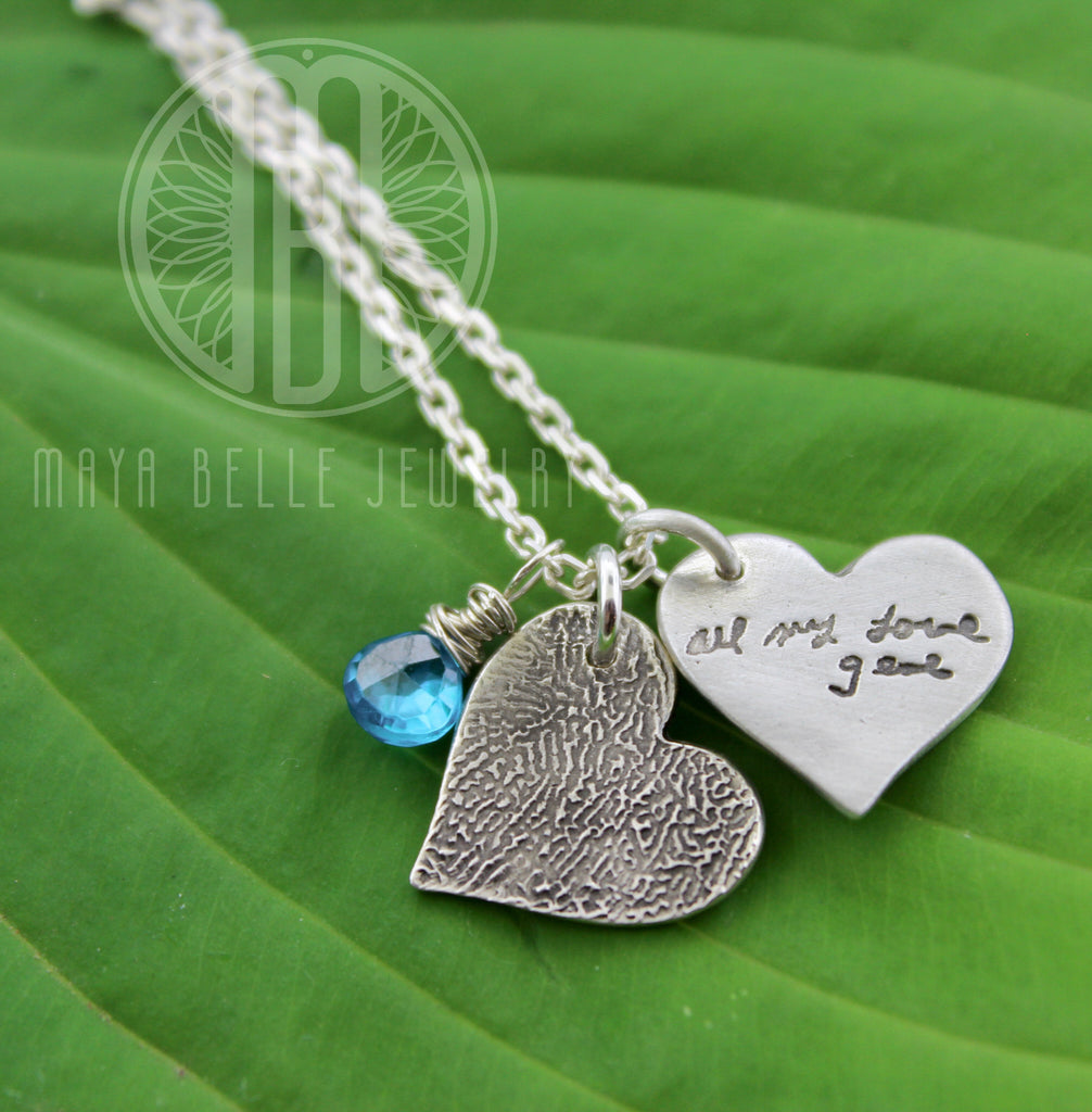 Actual fingerprint and actual handwriting necklace - Maya Belle Jewelry 