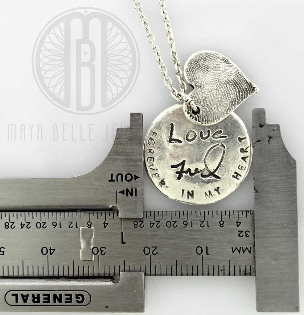 Fingerprint and actual handwriting memorial keepsake necklace with choice of birthstone - Maya Belle Jewelry