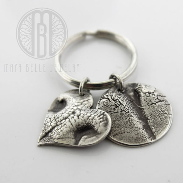 TWO Large Doggie Nose (or Paw) Prints Keychain with Custom Engraving - Maya Belle Jewelry