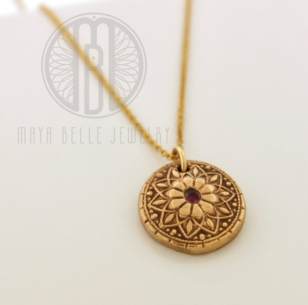 Mandala Fingerprint Necklace with Set Birthstone in Choice of Silver or Bronze - Maya Belle Jewelry