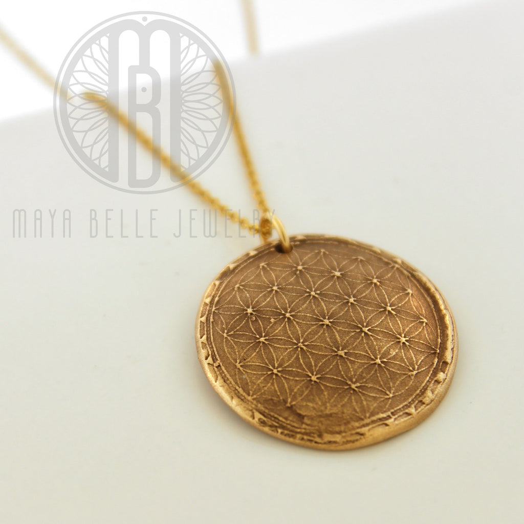 Sacred Geometry: Flower of Life Fingerprint Necklace in Silver or Bronze - Maya Belle Jewelry
