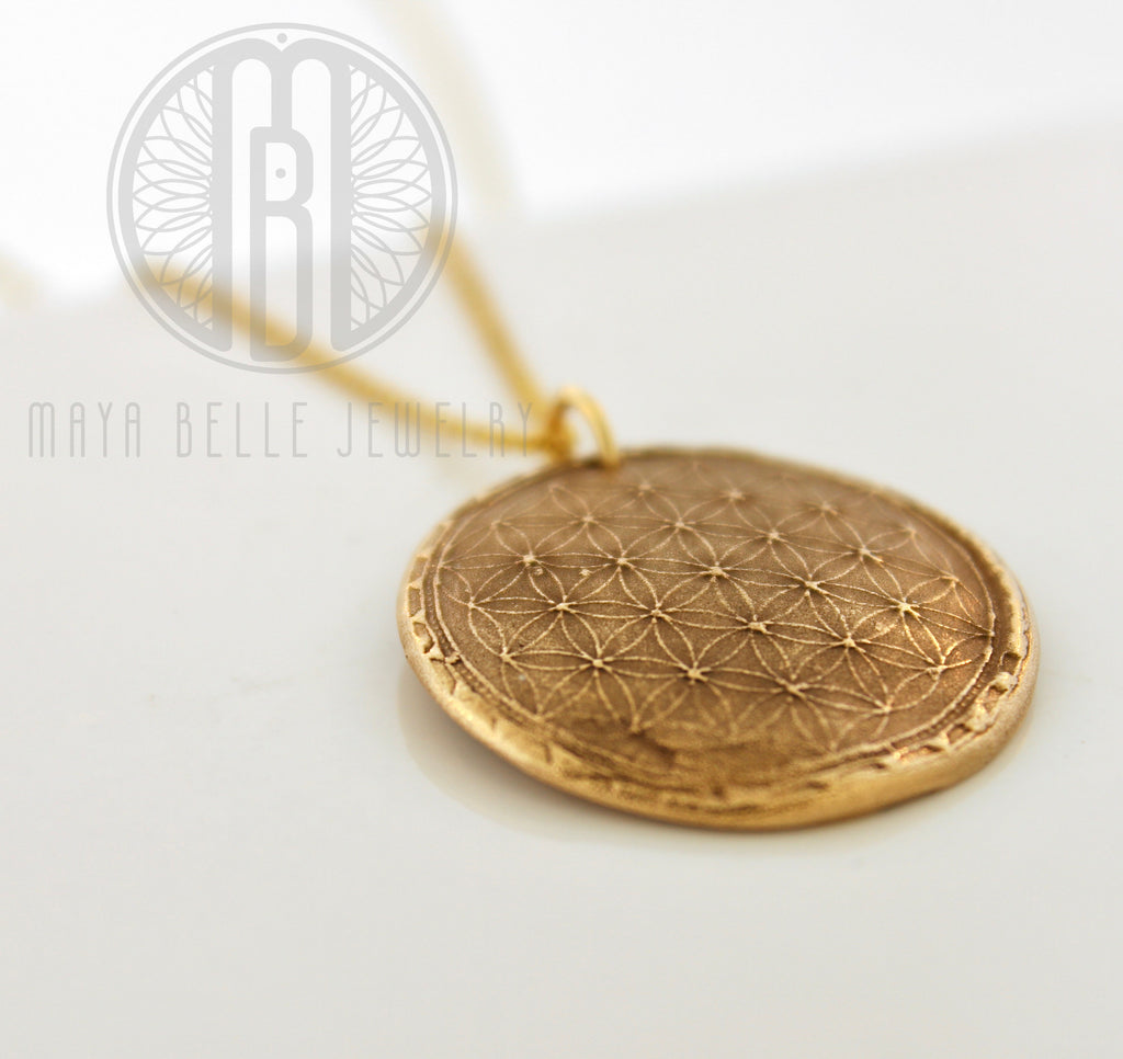 Sacred Geometry: Flower of Life Fingerprint Necklace in Silver or Bronze - Maya Belle Jewelry