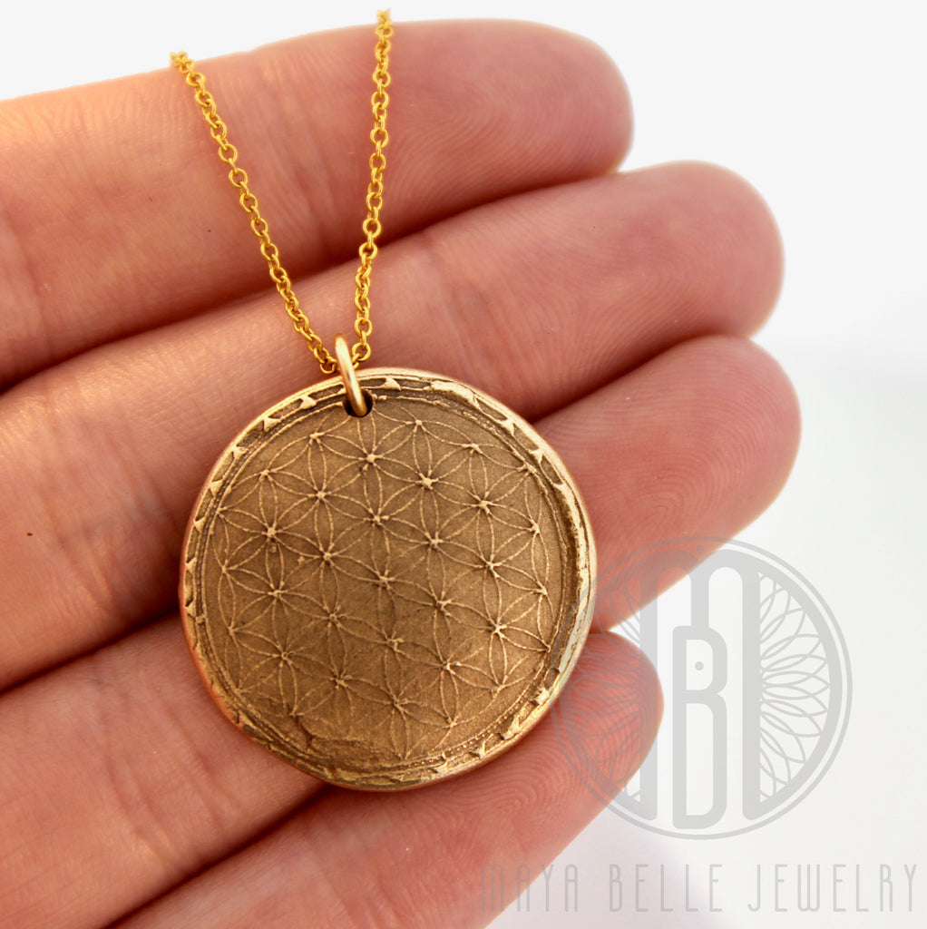 Sacred Geometry: Flower of Life Fingerprint Necklace in Silver or Bronze - Maya Belle Jewelry