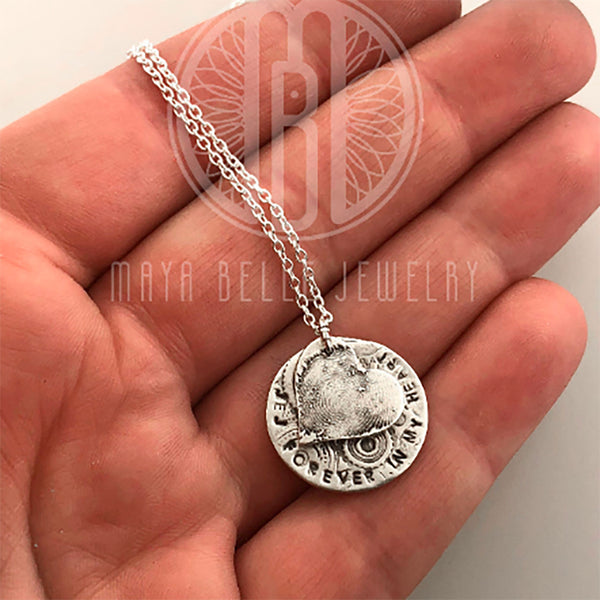 Fingerprint Charm with Personalized Engraving Circle Charm - Maya Belle Jewelry