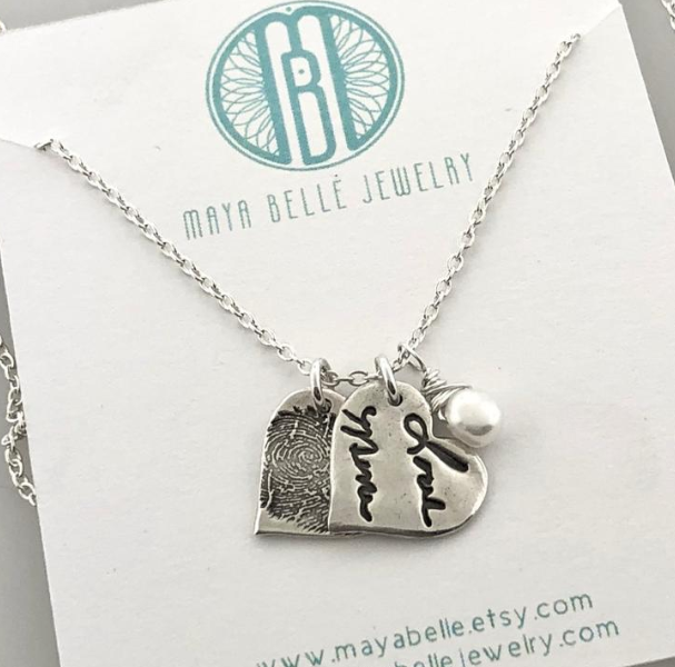 Actual fingerprint and actual handwriting necklace - Maya Belle Jewelry 