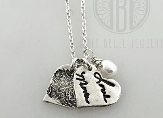 Actual fingerprint and actual handwriting necklace - Maya Belle Jewelry