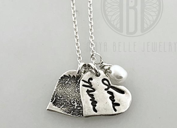 Actual fingerprint and actual handwriting necklace - Maya Belle Jewelry 