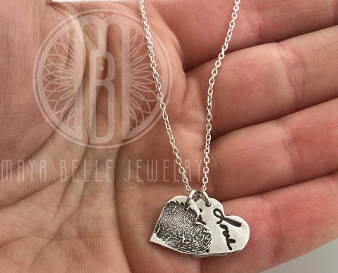Actual fingerprint and actual handwriting necklace - Maya Belle Jewelry