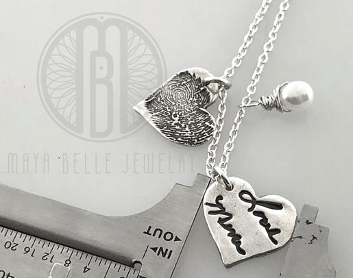 Actual fingerprint and actual handwriting necklace - Maya Belle Jewelry
