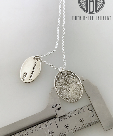 One Handwriting and One Fingerprint Charm Necklace In Choice of Silver or Bronze and Shape - Maya Belle Jewelry