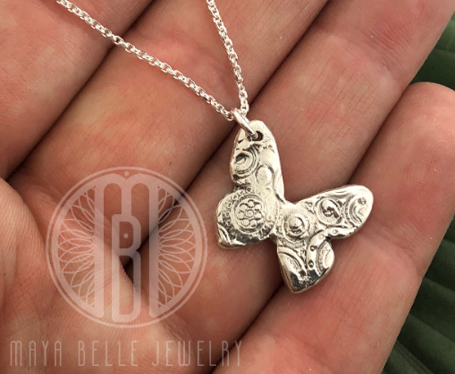 Custom butterfly necklace in fine silver - Maya Belle Jewelry