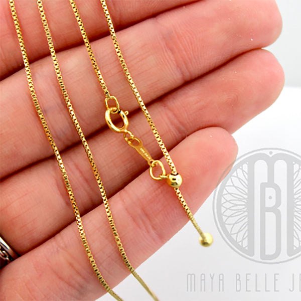 14k GF 22" Adjustable Box Chain - Maya Belle Jewelry