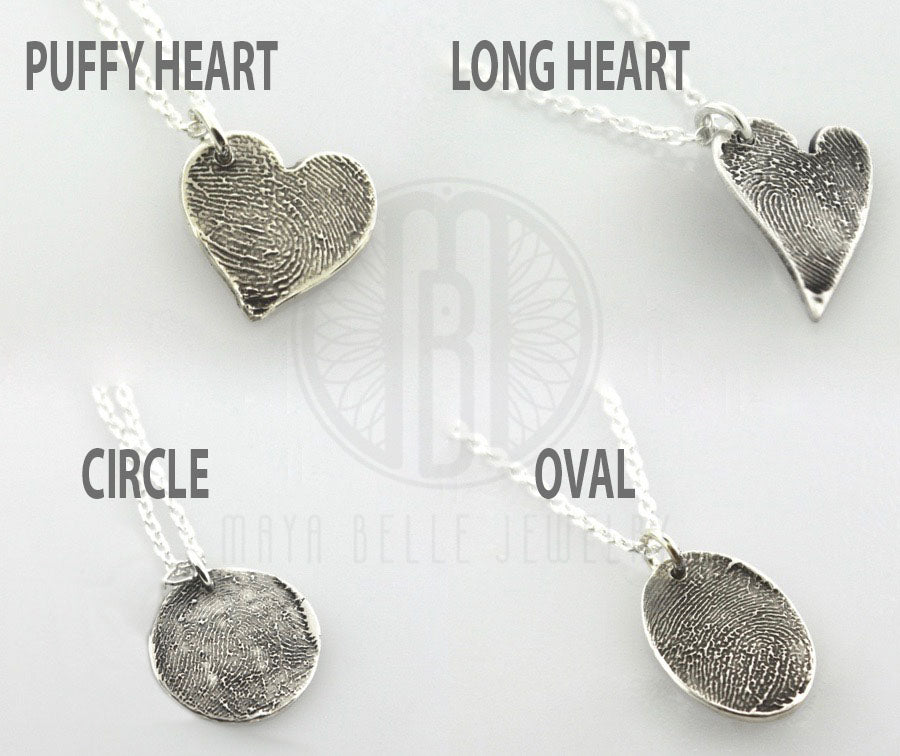 puffy heart shape, long heart, circle, and oval in fine silver - Maya Belle Jewelry