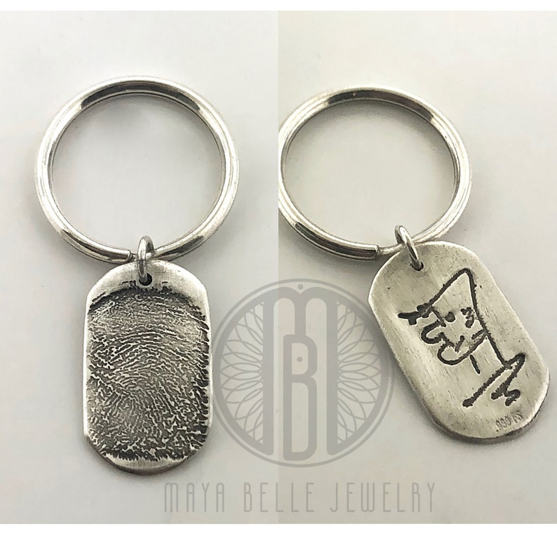 Fingerprint Keepsake Dog Tag Charm Keyring - Maya Belle Jewelry