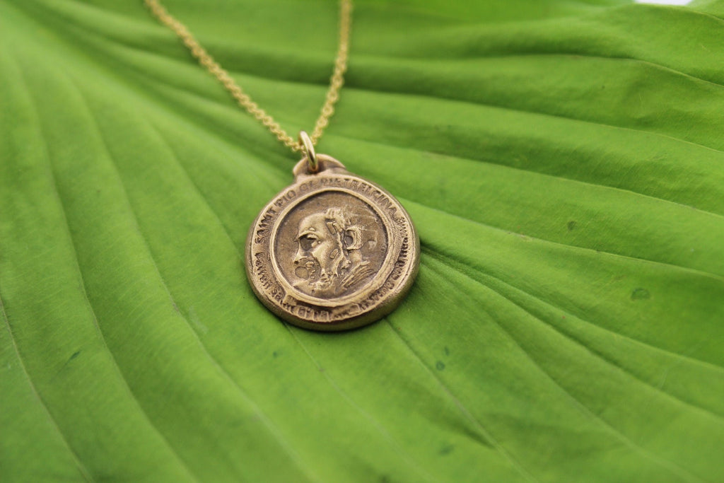 Padre Pio medal • gold Padre Pio medallion • saints medals • religious medals - Maya Belle Jewelry