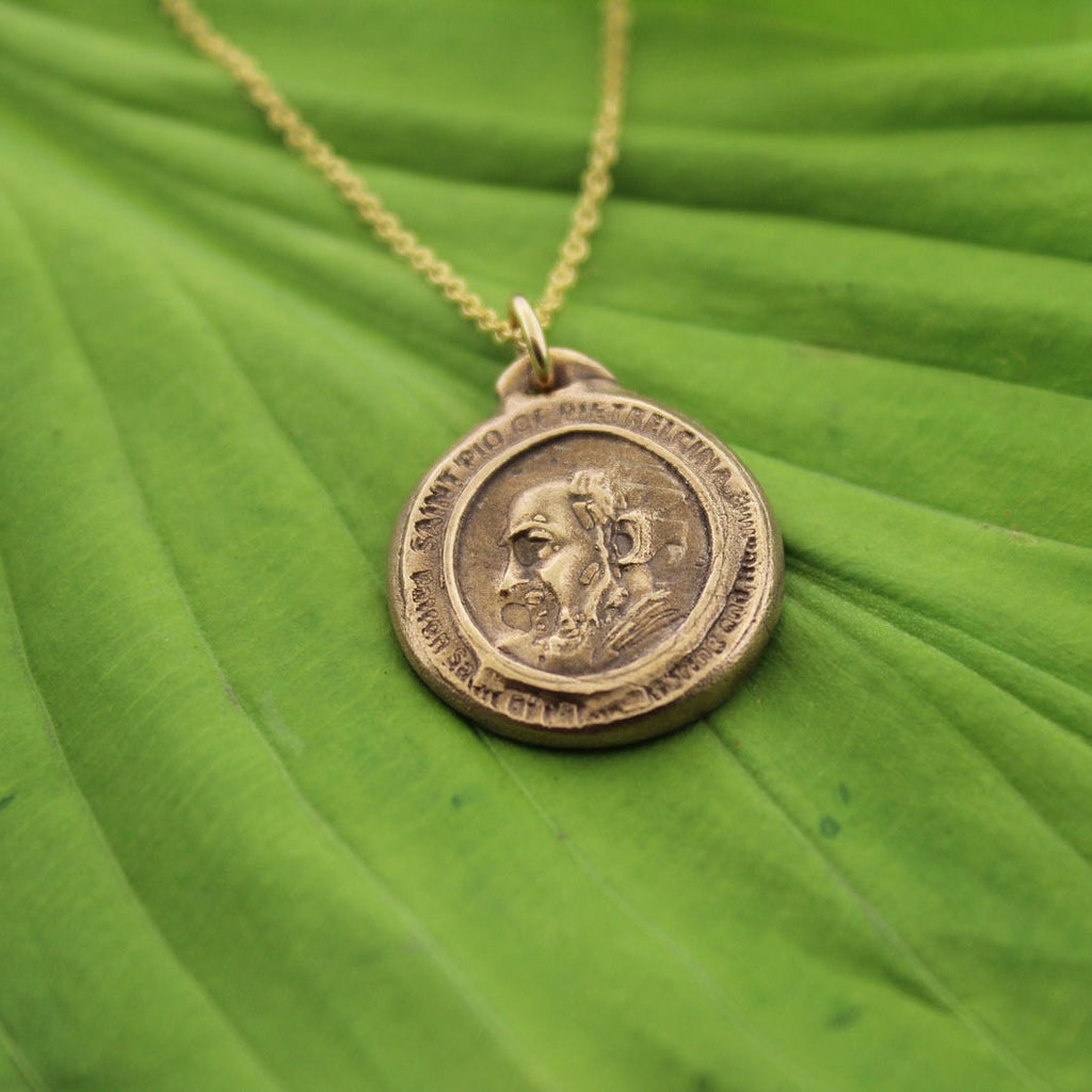 Padre Pio medal • gold Padre Pio medallion • saints medals • religious medals - Maya Belle Jewelry