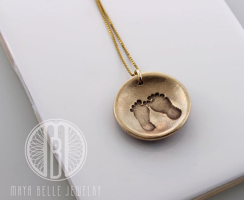 Sacred Geometry Necklace with Baby Foot Print on the Back - Maya Belle Jewelry