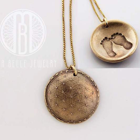 Sacred Geometry Necklace with Baby Foot Print on the Back - Maya Belle Jewelry