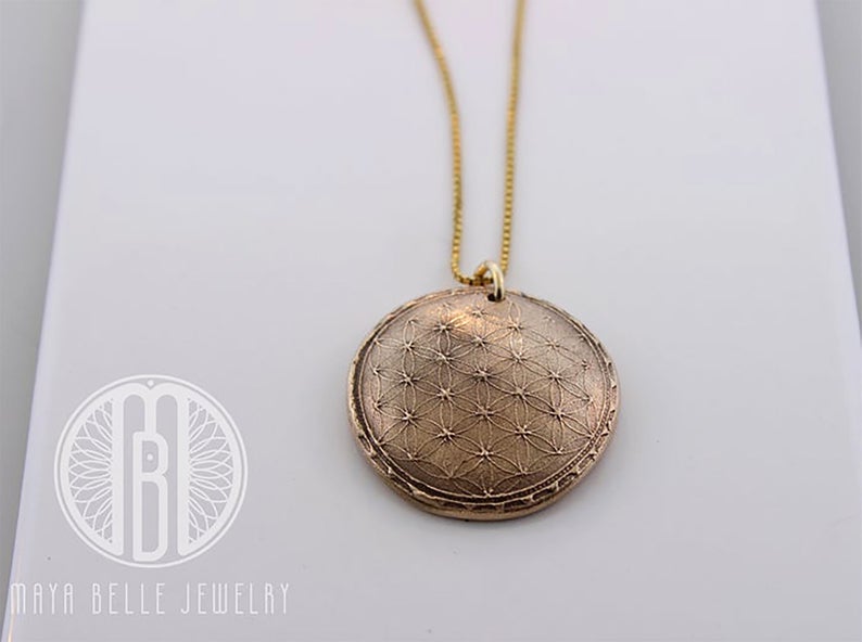 Sacred Geometry Necklace with Baby Foot Print on the Back - Maya Belle Jewelry
