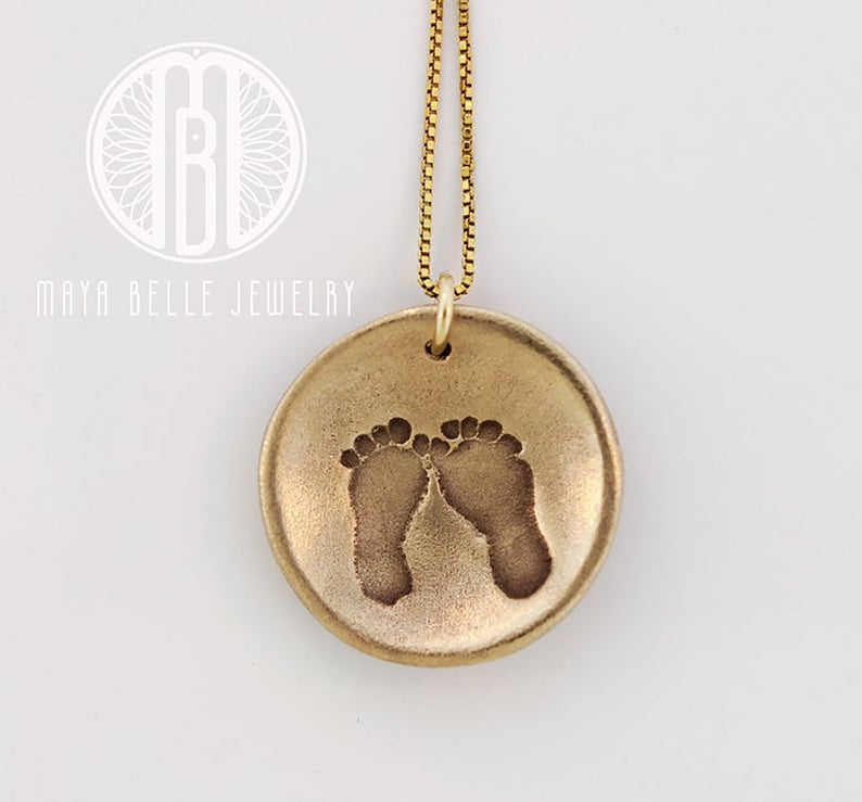 Sacred Geometry Necklace with Baby Foot Print on the Back - Maya Belle Jewelry