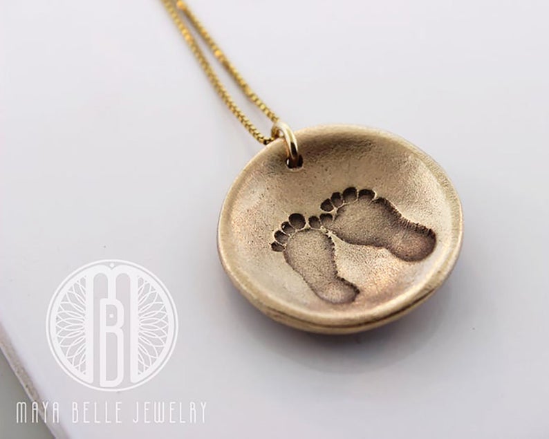 Sacred Geometry Necklace with Baby Foot Print on the Back - Maya Belle Jewelry