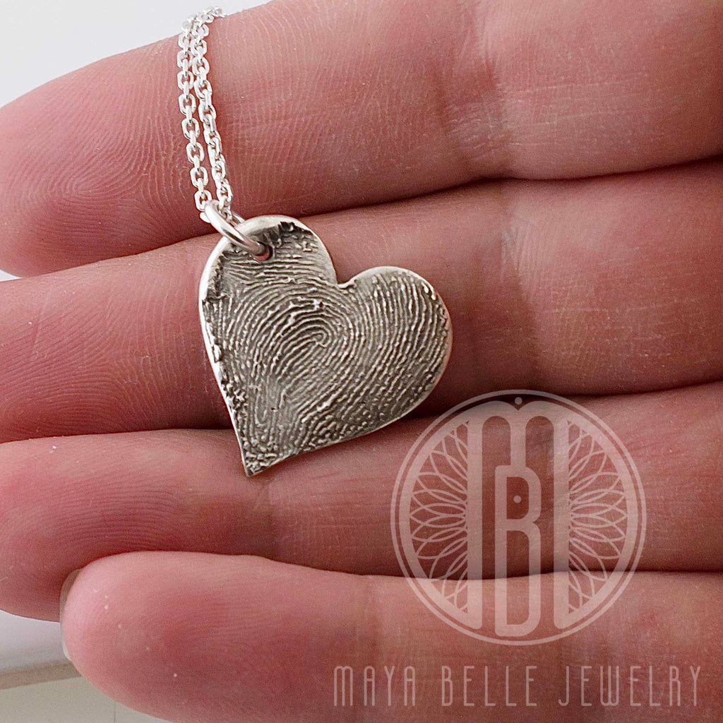 Classic Fingerprint necklace in puffy heart shape - Maya Belle Jewelry