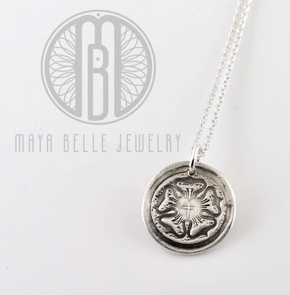 Rustic Luther Rose Necklace in silver or bronze - Maya Belle Jewelry
