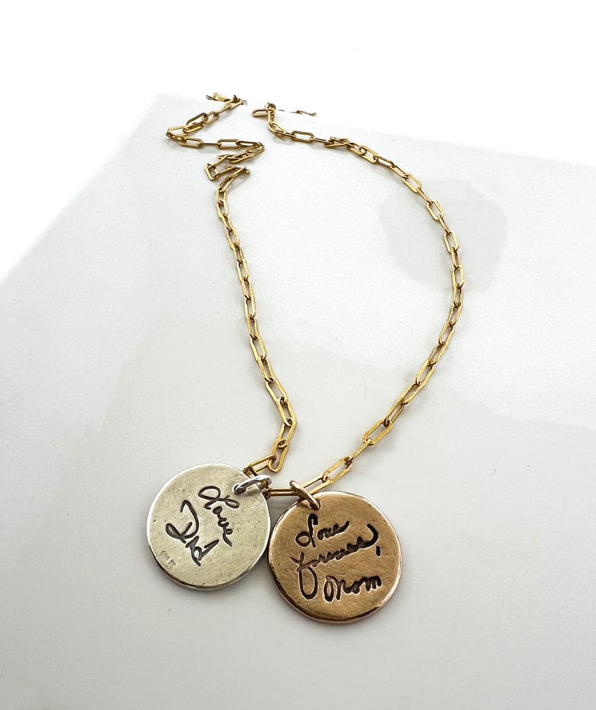 Fingerprint and handwriting necklace with paperclip chain - Maya Belle Jewelry 